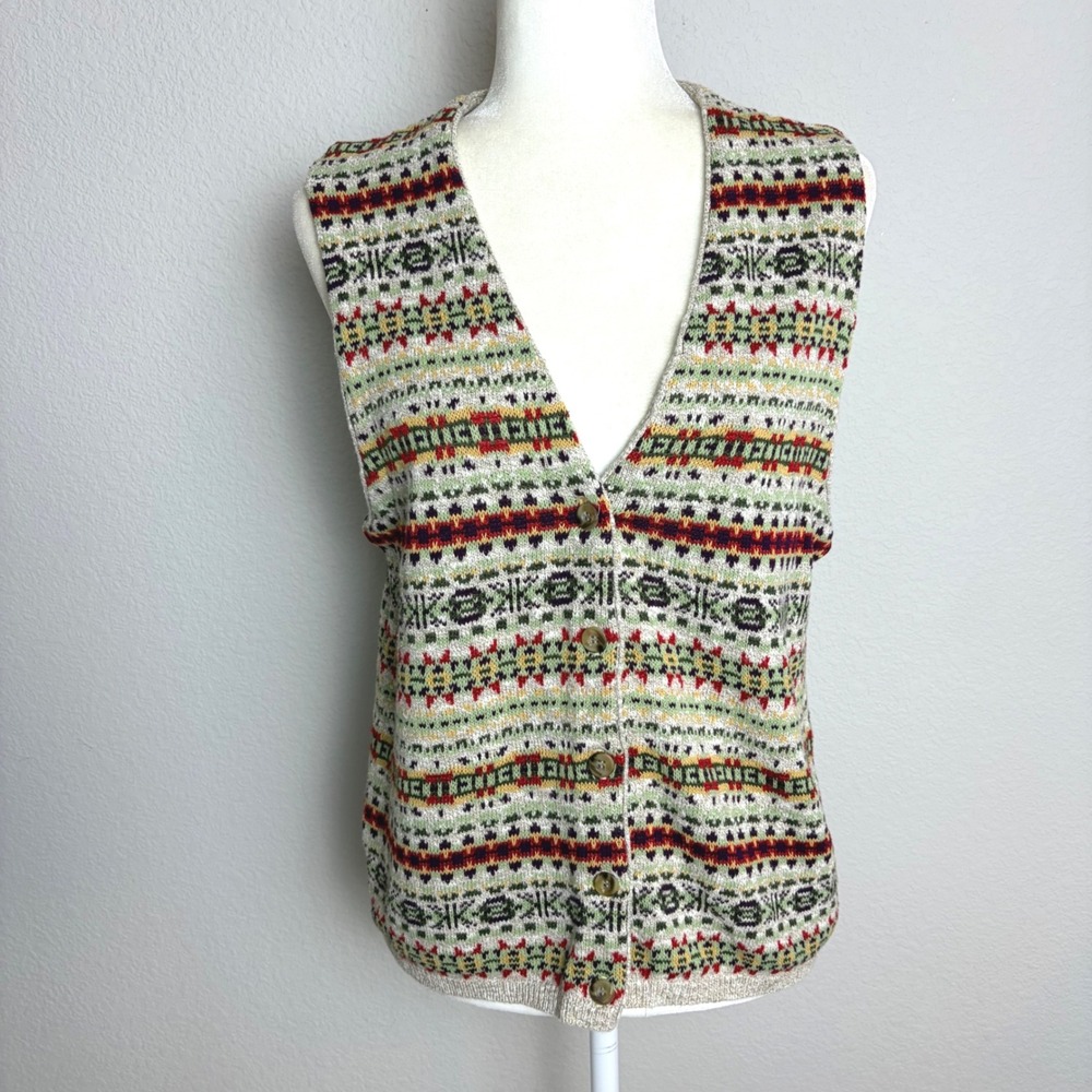 Company Collection Fair Isle Knit Sweater Vest Womens Large V-Neck Button USA